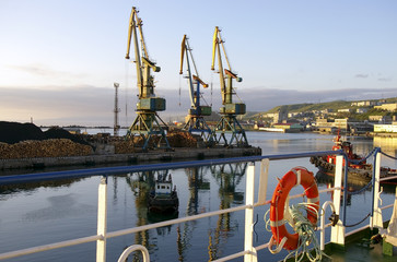 In seaports (view with board of ship)