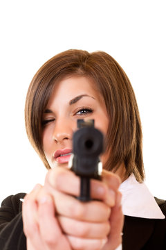 woman holding a gun