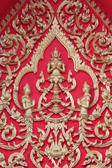 Fototapeta na wymiar art on gable of monk house, Wat Nong Kham, Borabue, Mahasarakam