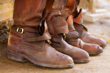 Fototapeta na wymiar Riding boots, ready for a game of polo