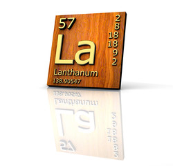 Lanthanum form Periodic Table of Elements - wood board