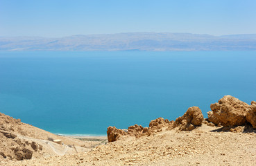 Fototapeta na wymiar View of the Dead Sea from the slopes of the Judean mountains.