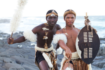 zulu warrior men on beach