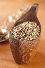 Zaatar-  a blend of herbs, sesame seeds and salt in a wooden bow