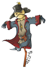 Evil scarecrow wearing old military uniform, vector