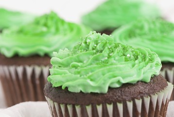 Green Icing On Chocolate Cupcakes For Saint Patrick's Day