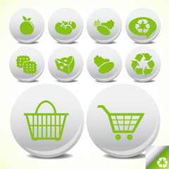 Green eco icon shopping button set