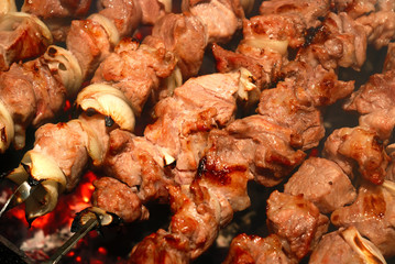 Meat slices prepare on fire