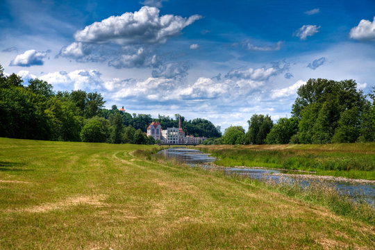 suny day with blue sky and river