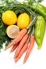 Carrots, green pepper and  lemons