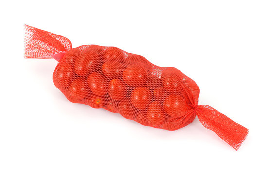 Small Vine Tomatoes In A Red Mesh Bag