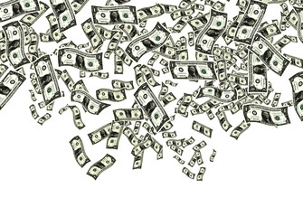 close up shot of several one American dollar on white background