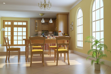 3d render classic luxury dining room