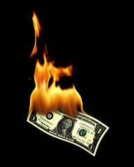 an image of an one dollar bill on fire