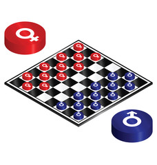 Battle of the sexes played out on a checkers board