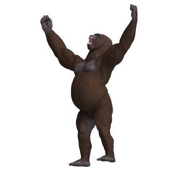gorilla won the fight. 3D rendering with clipping path and shado