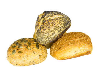 Verschiedene Brötchen,Mehl,Weizenkorn,Ähren,freisteller