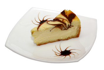 Gourmet slice of cheesecake on the white background