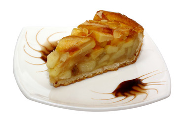Delicious home baked apple pie isolated on white background