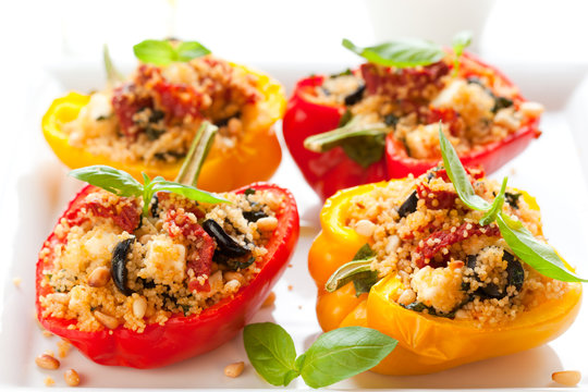 Stuffed Peppers With Couscous, Dried Tomatoes,feta,