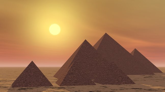 Mysterious pyramids by sunset