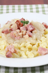 Slovak halusky - potato dumplings with sauerkraut and meat