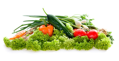 Fresh organic vegetables isolated on white
