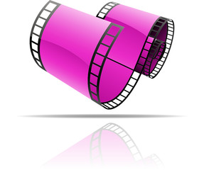 Fototapeta na wymiar Purple film reel isolated on white