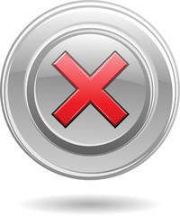 Red error sign in metallic button isolated on white