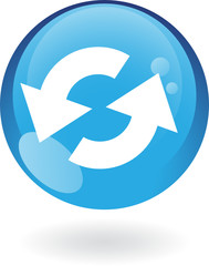 Glossy refresh in blue button isolated on white