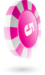 Pink roulette chip isolated on white