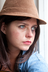 Close up of girl staring thoughtfully