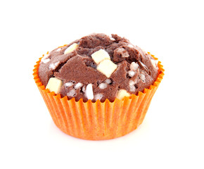 brown homebaked cupcake over white background