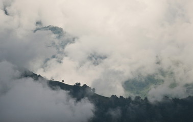 alpine peaks in fog