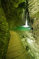 wooden footpath to waterfall