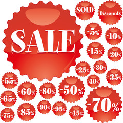 Big red Sale stickers, vector illustration