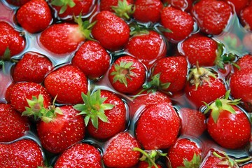 bunch of strawberries in water - Powered by Adobe