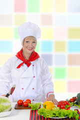 Happy  preparing a healthy salad.