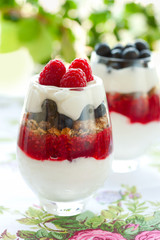 raspberry and blueberry parfait