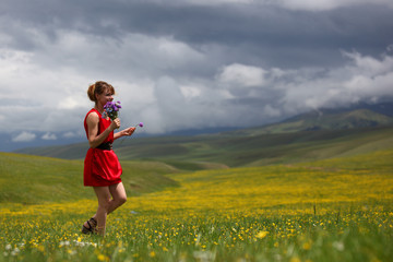 The girl in mountains