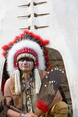 North American Indian in full dress. Reconstruction