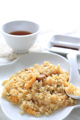 chinese cuisine, fried rice with hot tea