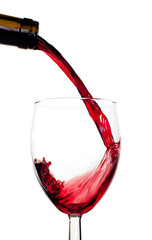 Red Wine Pouring into Glass on White