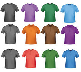 Black and colored polo shirts. Photo-realistic vector.