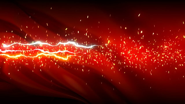 Slow sparks and lightnings on red silky background