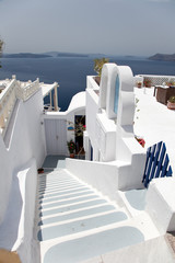 Santorini beautiful volcanic island in Greece landscape with blu