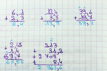 techniques opératoires, additions posées, cahier d'élève