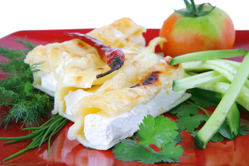 cheese cannelloni on red