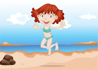 Stof per meter Een meisje dat op het strand danst © GraphicsRF