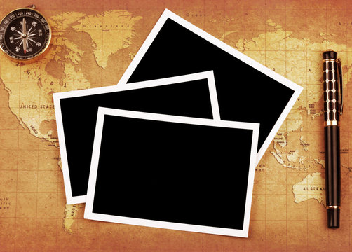 A blank card on a Treasure map background